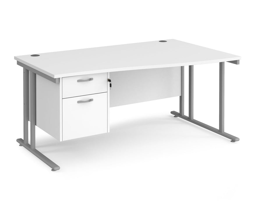 Maestro 25 - Left or Right Hand Wave Desk with 2 Drawer Pedestal 800-990mm Deep - Silver Frame.