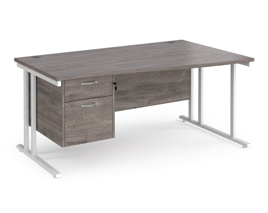 Maestro 25 - Left or Right Hand Wave Desk with 2 Drawer Pedestal 800-990mm Deep - White Frame.