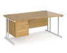 Maestro 25 - Left or Right Hand Wave Desk with 2 Drawer Pedestal 800-990mm Deep - White Frame.