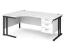 Maestro 25 - Left or Right Hand Ergonomic Desk with 3 Drawer Pedestal - Black Cantilever Leg Frame.