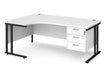 Maestro 25 - Left or Right Hand Ergonomic Desk with 3 Drawer Pedestal - Black Cantilever Leg Frame.