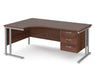 Maestro 25 - Left or Right Hand Ergonomic Desk with 3 Drawer Pedestal - Silver Cantilever Leg Frame.