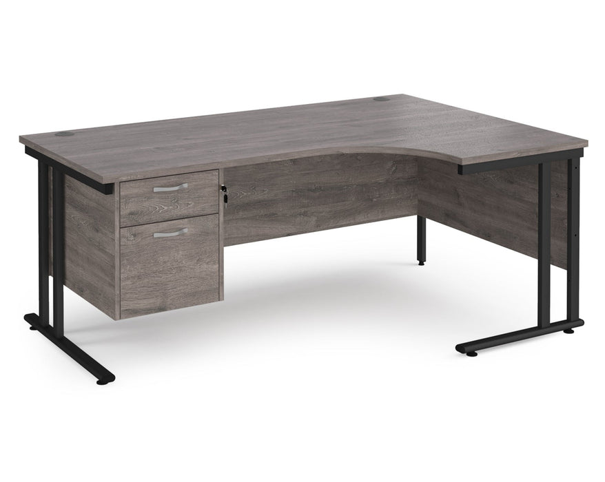 Maestro 25 - Left or Right Hand Ergonomic Desk with 2 Drawer Pedestal - Black Cantilever Leg Frame.