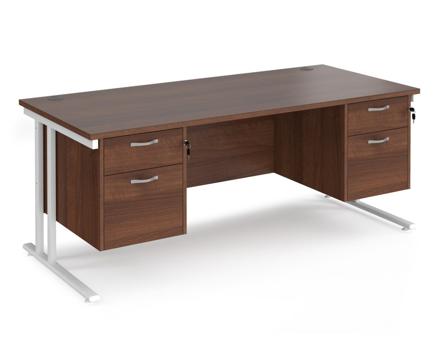 Maestro 25 - Straight Desk with 2x Two Drawer Pedestals - White Frame.