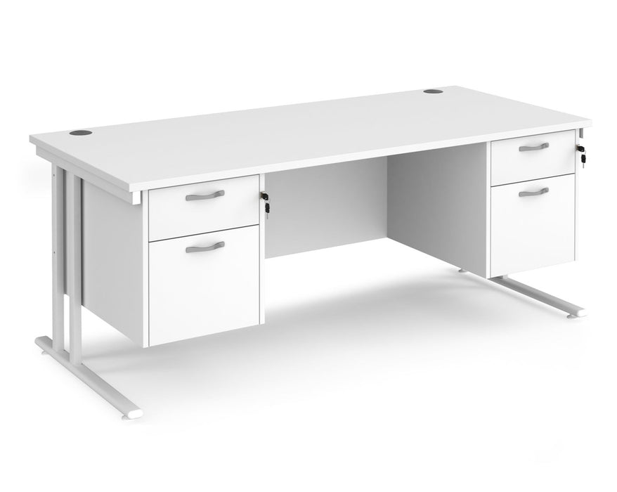 Maestro 25 - Straight Desk with 2x Two Drawer Pedestals - White Frame.