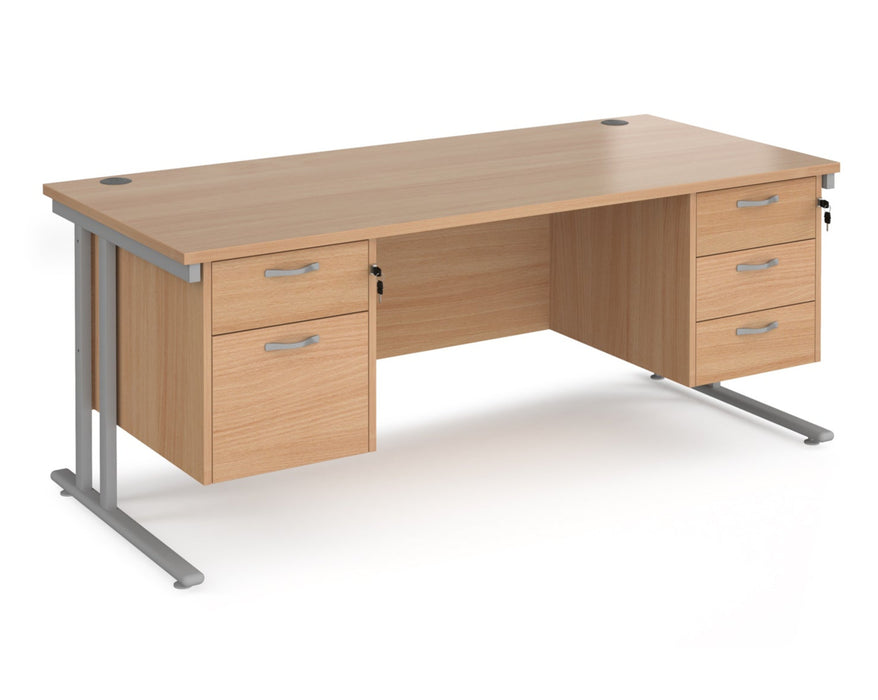 Maestro 25 - Straight Desk with Two & Three Drawer Pedestals - Silver Frame.