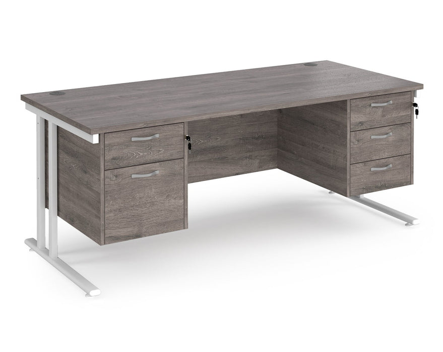 Maestro 25 - Straight Desk with Two & Three Drawer Pedestals - White Frame.