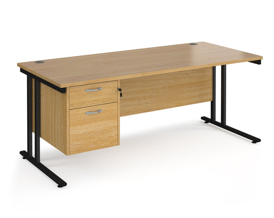 Maestro 25 - Straight Desk with 2 Drawer Pedestal - Black Frame.