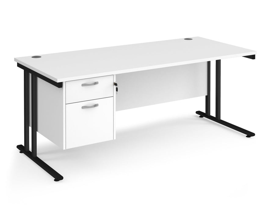 Maestro 25 - Straight Desk with 2 Drawer Pedestal - Black Frame.