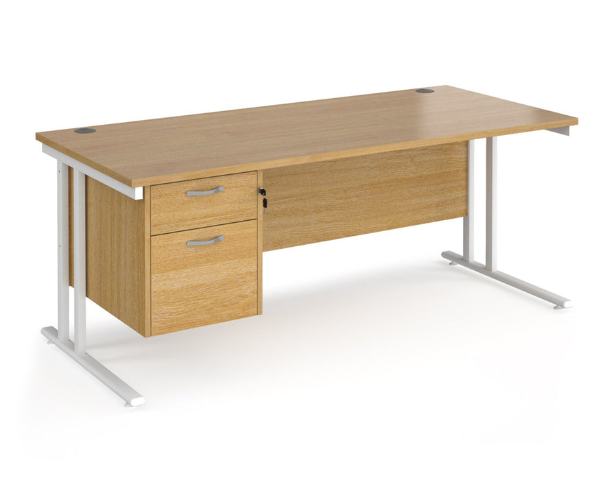 Maestro 25 - Straight Desk with 2 Drawer Pedestal - White Frame.