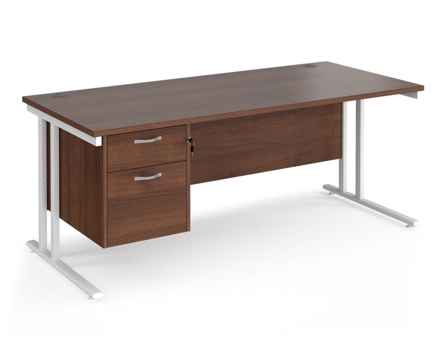 Maestro 25 - Straight Desk with 2 Drawer Pedestal - White Frame.