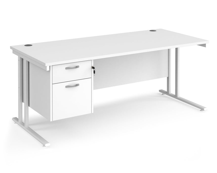 Maestro 25 - Straight Desk with 2 Drawer Pedestal - White Frame.