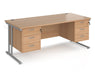 Maestro 25 - Straight Desk with 2x Three Drawer Pedestals - Silver Frame.