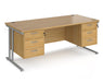 Maestro 25 - Straight Desk with 2x Three Drawer Pedestals - Silver Frame.