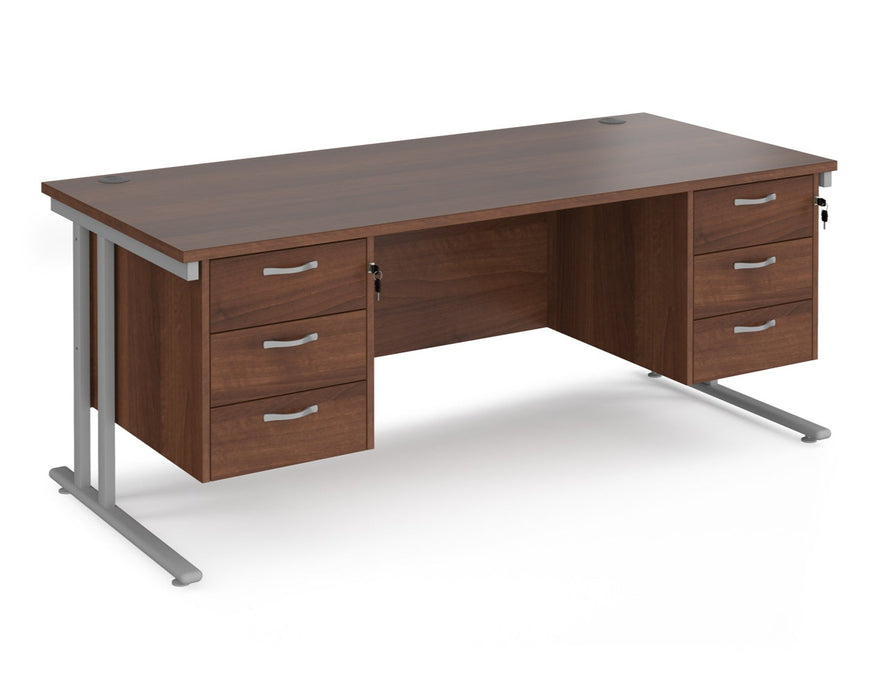 Maestro 25 - Straight Desk with 2x Three Drawer Pedestals - Silver Frame.