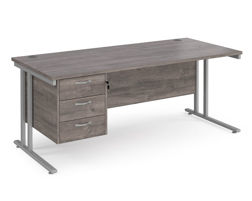 Maestro 25 - Straight Desk with 3 Drawer Pedestal - Silver Frame.