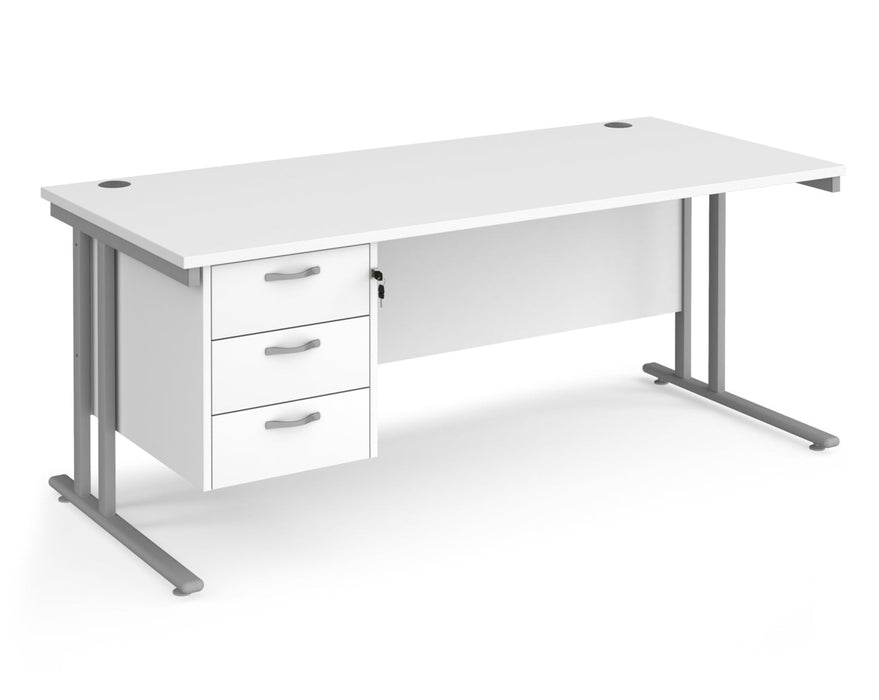 Maestro 25 - Straight Desk with 3 Drawer Pedestal - Silver Frame.