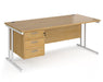 Maestro 25 - Straight Desk with 3 Drawer Pedestal - White Frame.