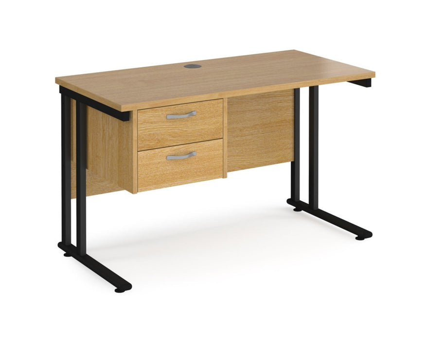 Maestro 25 - Straight Desk with 2 Drawer Pedestal - Black Frame.