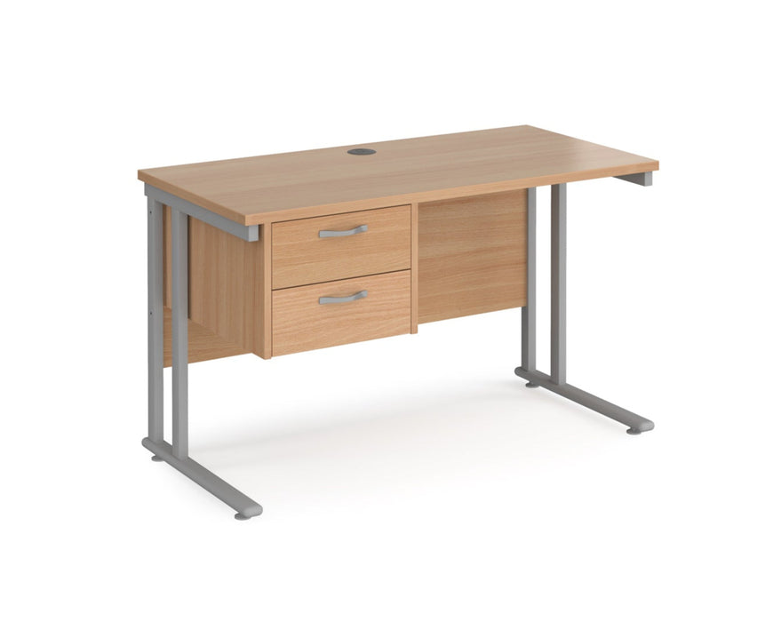 Maestro 25 - Straight Desk with 2 Drawer Pedestal - Silver Frame