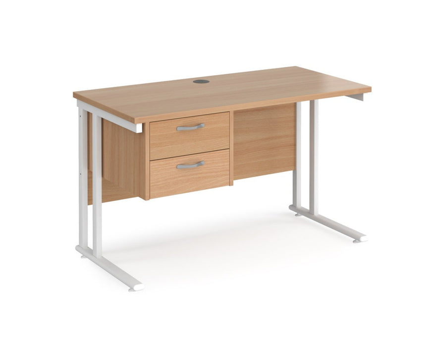 Maestro 25 - Straight Desk with 2 Drawer Pedestal - White Frame.