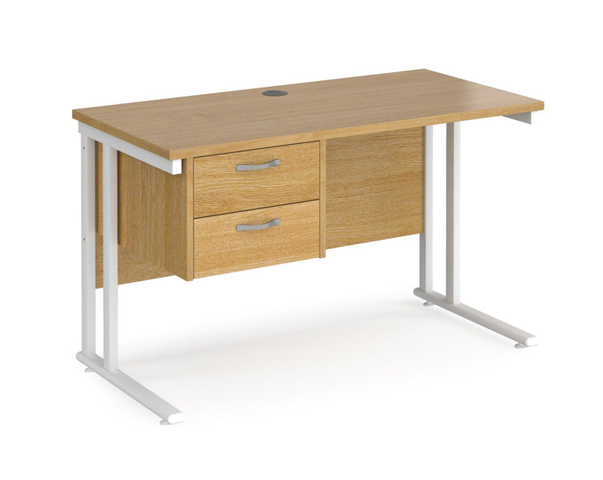 Maestro 25 - Straight Desk with 2 Drawer Pedestal - White Frame.