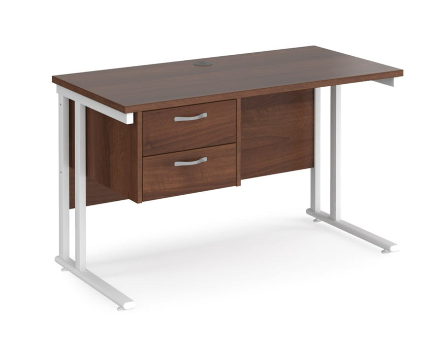 Maestro 25 - Straight Desk with 2 Drawer Pedestal - White Frame.