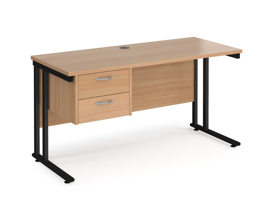 Maestro 25 - Straight Desk with 2 Drawer Pedestal - Black Frame.