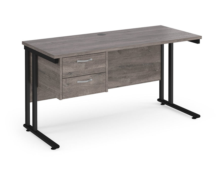 Maestro 25 - Straight Desk with 2 Drawer Pedestal - Black Frame