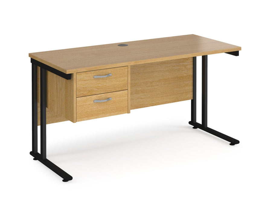 Maestro 25 - Straight Desk with 2 Drawer Pedestal - Black Frame.