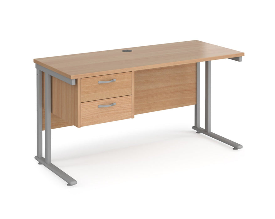 Maestro 25 - Straight Desk with 2 Drawer Pedestal - Silver Frame