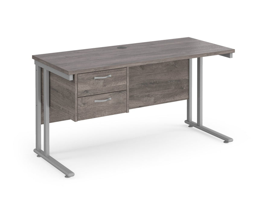 Maestro 25 - Straight Desk with 2 Drawer Pedestal - Silver Frame