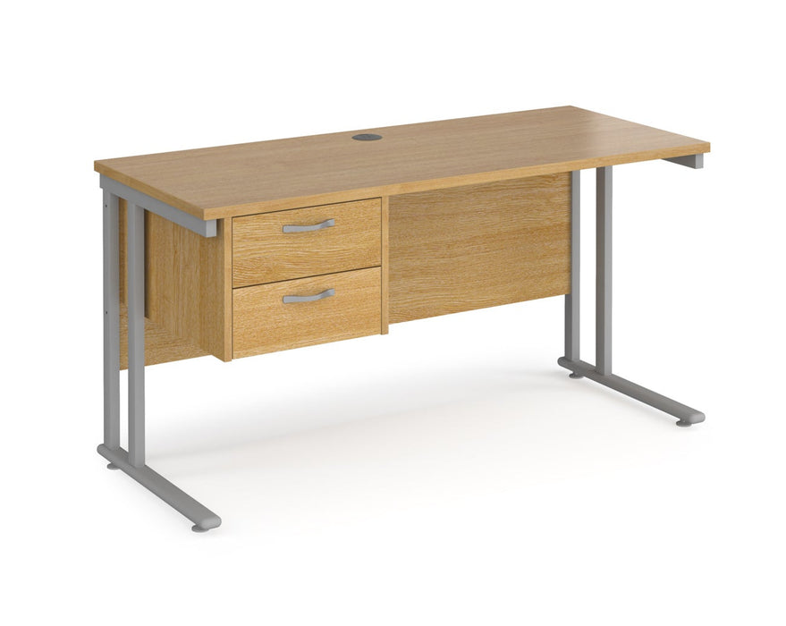 Maestro 25 - Straight Desk with 2 Drawer Pedestal - Silver Frame