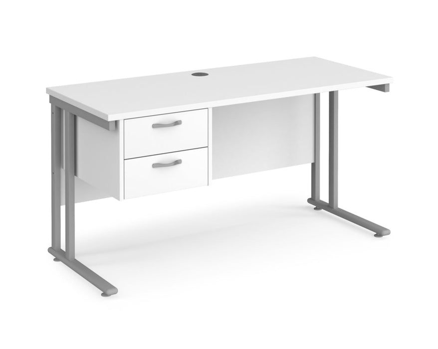 Maestro 25 - Straight Desk with 2 Drawer Pedestal - Silver Frame