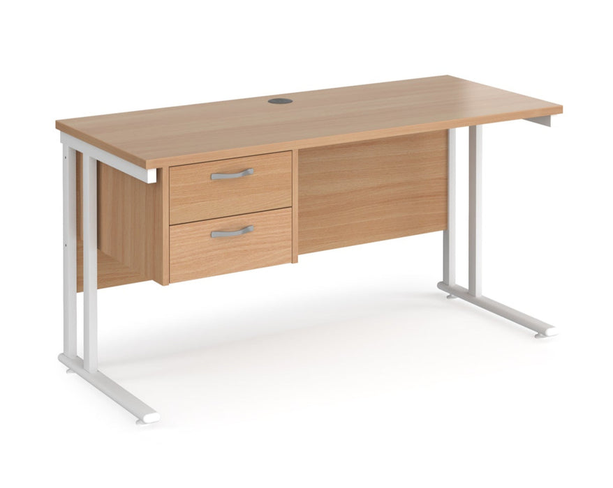 Maestro 25 - Straight Desk with 2 Drawer Pedestal - White Frame.