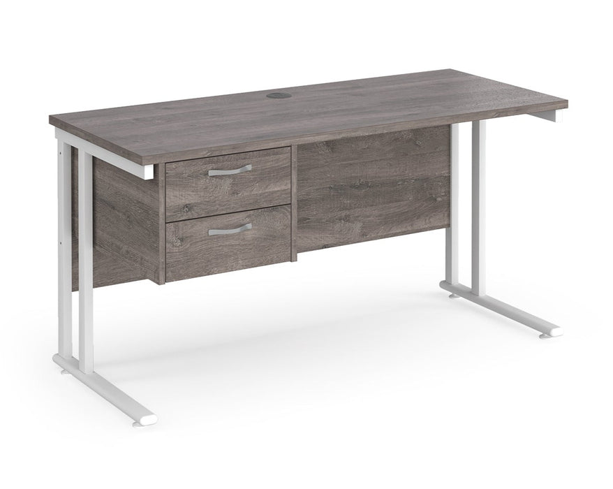 Maestro 25 - Straight Desk with 2 Drawer Pedestal - White Frame