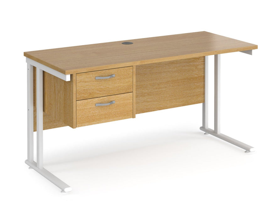 Maestro 25 - Straight Desk with 2 Drawer Pedestal - White Frame.