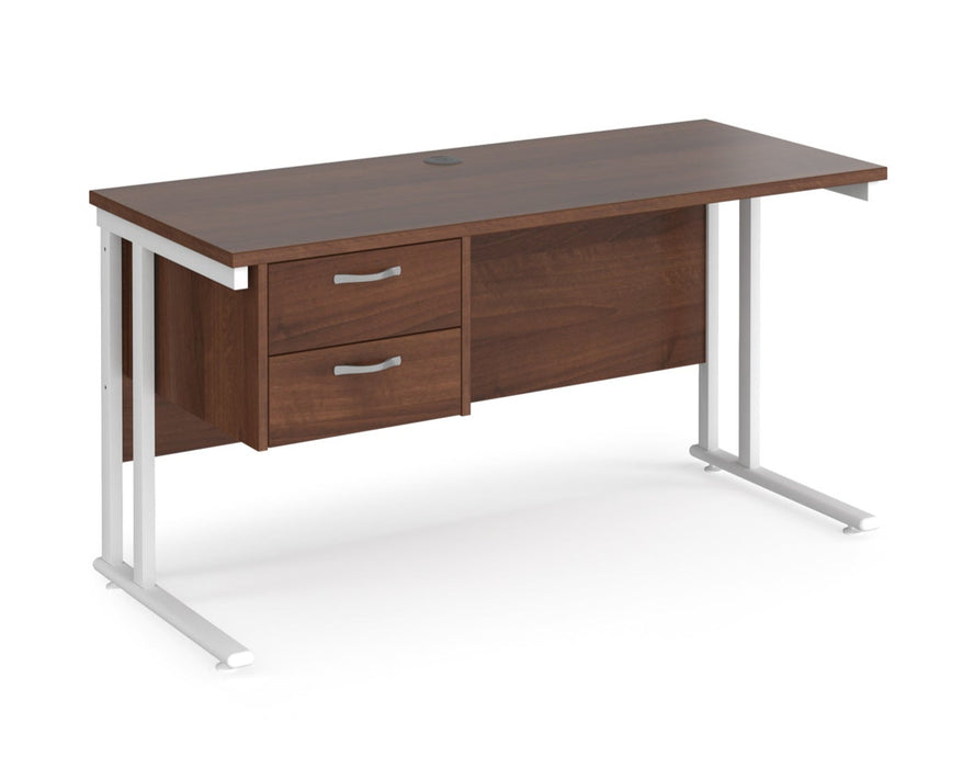 Maestro 25 - Straight Desk with 2 Drawer Pedestal - White Frame.