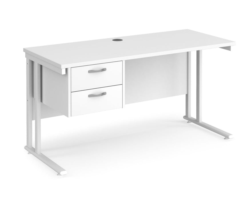 Maestro 25 - Straight Desk with 2 Drawer Pedestal - White Frame.