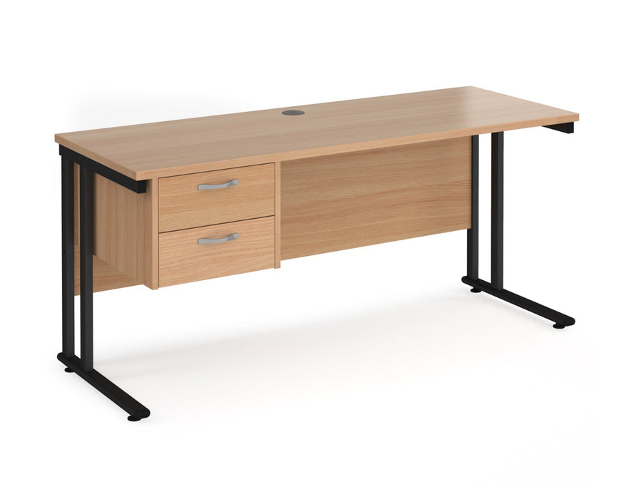 Maestro 25 - Straight Desk with 2 Drawer Pedestal - Black Frame.