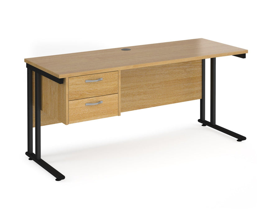 Maestro 25 - Straight Desk with 2 Drawer Pedestal - Black Frame.