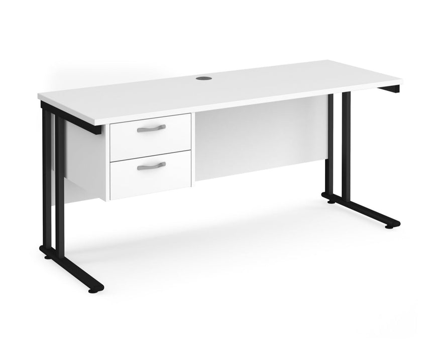 Maestro 25 - Straight Desk with 2 Drawer Pedestal - Black Frame.