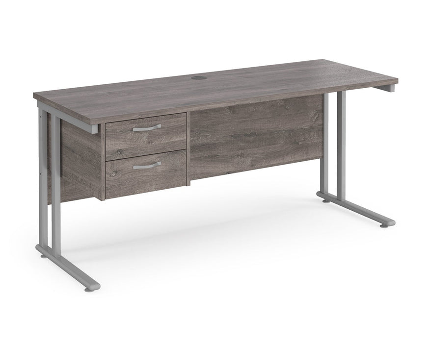 Maestro 25 - Straight Desk with 2 Drawer Pedestal - Silver Frame