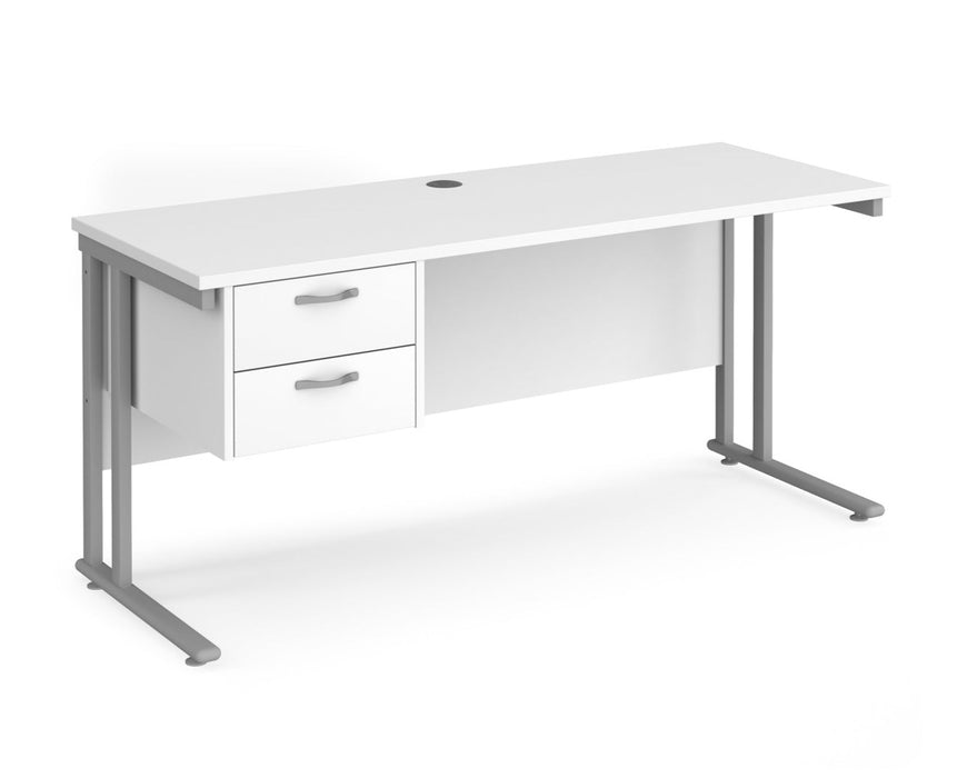 Maestro 25 - Straight Desk with 2 Drawer Pedestal - Silver Frame