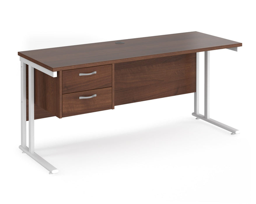 Maestro 25 - Straight Desk with 2 Drawer Pedestal - White Frame.