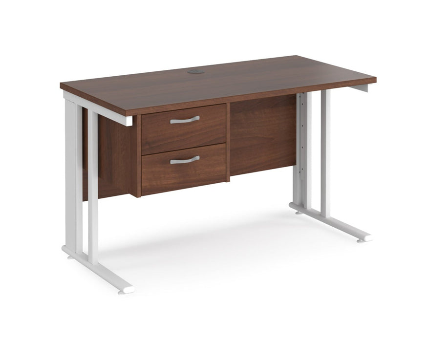 Maestro 25 - Straight Desk with 2 Drawer Pedestal 600mm Deep - White Cable Managed Leg Frame