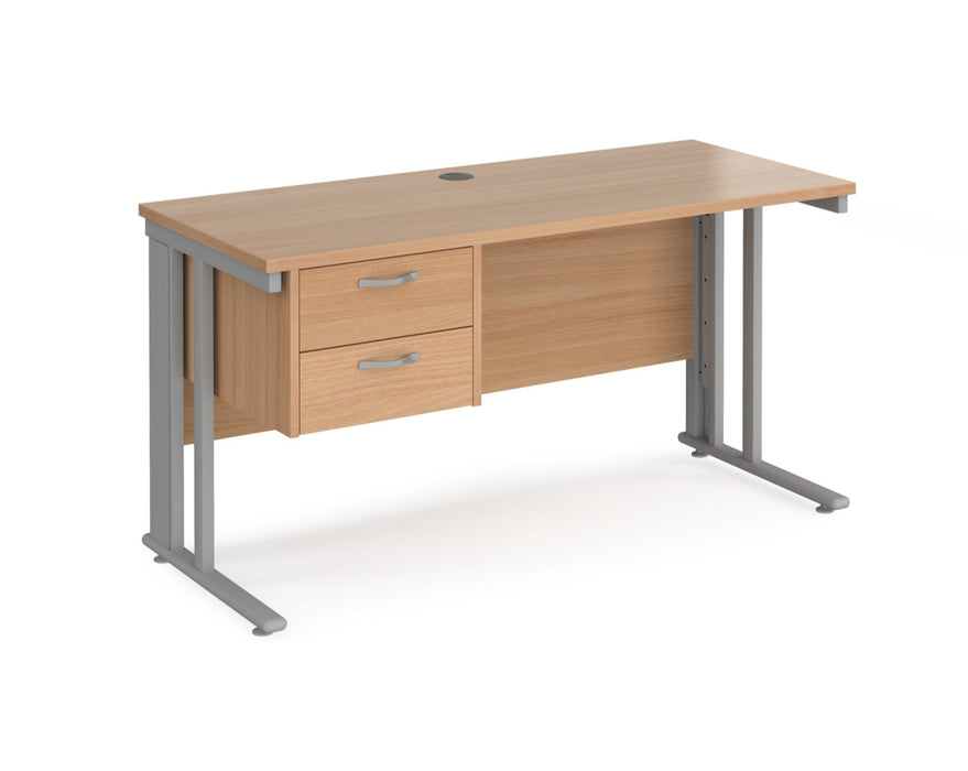 Maestro 25 - Straight Desk with 2 Drawer Pedestal 600mm Deep - Silver Cable Managed Leg Frame