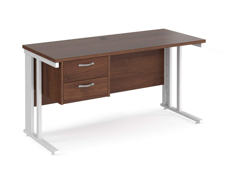 Maestro 25 - Straight Desk with 2 Drawer Pedestal 600mm Deep - White Cable Managed Leg Frame