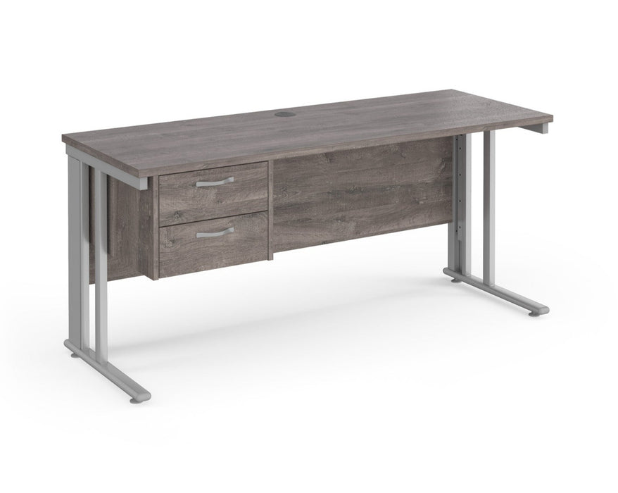 Maestro 25 - Straight Desk with 2 Drawer Pedestal 600mm Deep - Silver Cable Managed Leg Frame