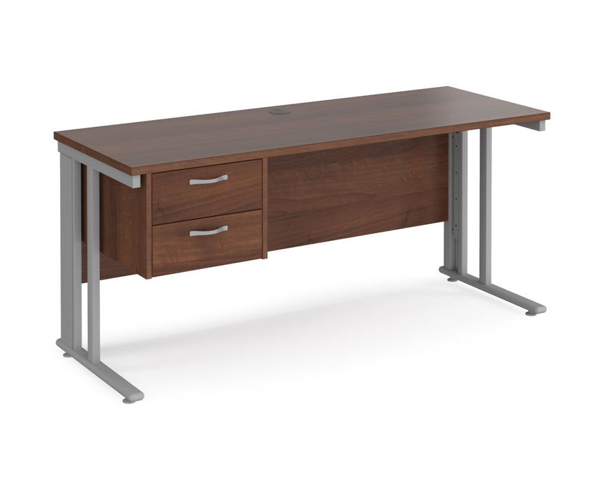 Maestro 25 - Straight Desk with 2 Drawer Pedestal 600mm Deep - Silver Cable Managed Leg Frame